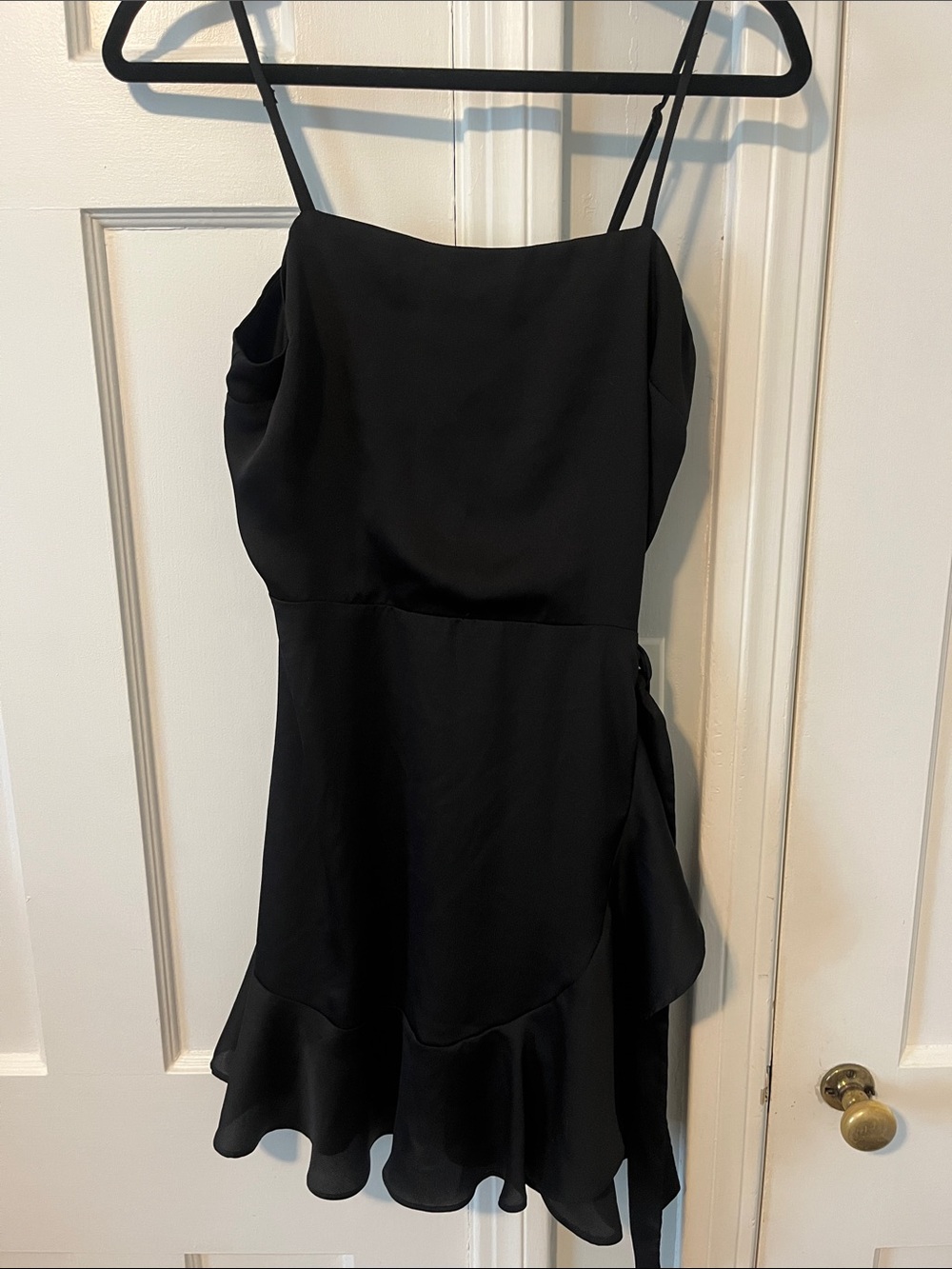 Express Black Spaghetti-Strap Ruffle-Hem Mini Dress